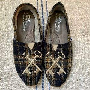 TOMS Embroidered Key Plaid Slip-Ons